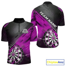 Load image into Gallery viewer, Custom Grunge Purple Dartboard Dart Team Quarter-Zip Shirts For Men, Dart Players Jerseys IPHW9977