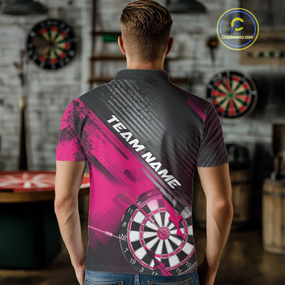 Custom Grunge Pink Dartboard Dart Team Polo Shirts For Men, Dart Players Jerseys IPHW9978