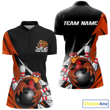 Load image into Gallery viewer, Black And Orange Custom Funny Turkey Bowling Team Shirts For Women, Thanksgiving Outfit IPHW7877