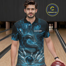 Load image into Gallery viewer, Custom Blue Flame Dragon Bowling Men Polo Shirts, Dragon Bowling League Shirt IPHW10224