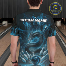 Load image into Gallery viewer, Custom Blue Flame Dragon Bowling Men Polo Shirts, Dragon Bowling League Shirt IPHW10224