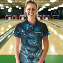 Load image into Gallery viewer, Custom Blue Flame Dragon Bowling Women Polo Shirts, Dragon Bowling League Shirt IPHW10224