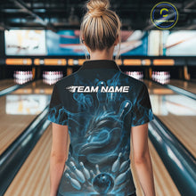 Load image into Gallery viewer, Custom Blue Flame Dragon Bowling Women Polo Shirts, Dragon Bowling League Shirt IPHW10224