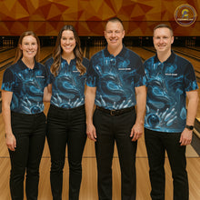 Load image into Gallery viewer, Custom Blue Flame Dragon Bowling Men Polo Shirts, Dragon Bowling League Shirt IPHW10224