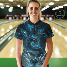 Load image into Gallery viewer, Custom Blue Flame Dragon Bowling Women Quarter-Zip Shirts, Dragon Bowling League Shirt IPHW10224