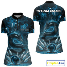 Load image into Gallery viewer, Custom Blue Flame Dragon Bowling Women Quarter-Zip Shirts, Dragon Bowling League Shirt IPHW10224
