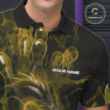 Load image into Gallery viewer, Custom Yellow Flame Dragon Bowling Men Polo Shirts, Dragon Bowling League Shirt IPHW10225