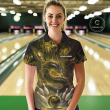 Load image into Gallery viewer, Custom Yellow Flame Dragon Bowling Women Polo Shirts, Dragon Bowling League Shirt IPHW10225