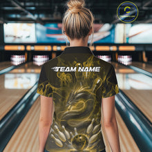 Load image into Gallery viewer, Custom Yellow Flame Dragon Bowling Women Polo Shirts, Dragon Bowling League Shirt IPHW10225