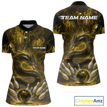 Load image into Gallery viewer, Custom Yellow Flame Dragon Bowling Women Quarter-Zip Shirts, Dragon Bowling League Shirt IPHW10225