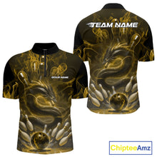 Load image into Gallery viewer, Custom Yellow Flame Dragon Bowling Men Quarter-Zip Shirts, Dragon Bowling League Shirt IPHW10225