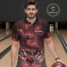 Load image into Gallery viewer, Custom Red Flame Dragon Bowling Men Polo Shirts, Dragon Bowling League Shirt IPHW10226