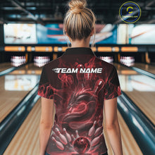 Load image into Gallery viewer, Custom Red Flame Dragon Bowling Women Polo Shirts, Dragon Bowling League Shirt IPHW10226