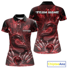 Load image into Gallery viewer, Custom Red Flame Dragon Bowling Women Polo Shirts, Dragon Bowling League Shirt IPHW10226