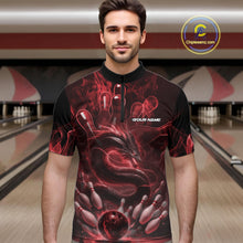 Load image into Gallery viewer, Custom Red Flame Dragon Bowling Men Quarter-Zip Shirts, Dragon Bowling League Shirt IPHW10226
