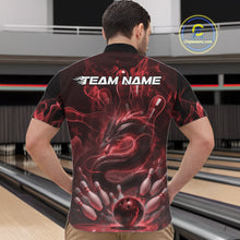 Load image into Gallery viewer, Custom Red Flame Dragon Bowling Men Quarter-Zip Shirts, Dragon Bowling League Shirt IPHW10226