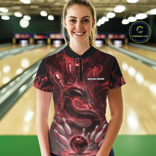 Load image into Gallery viewer, Custom Red Flame Dragon Bowling Women Quarter-Zip Shirts, Dragon Bowling League Shirt IPHW10226