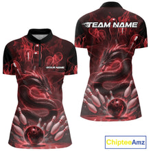Load image into Gallery viewer, Custom Red Flame Dragon Bowling Women Quarter-Zip Shirts, Dragon Bowling League Shirt IPHW10226