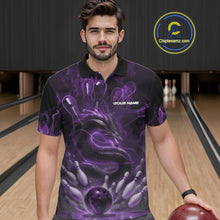 Load image into Gallery viewer, Custom Purple Flame Dragon Bowling Men Polo Shirts, Dragon Bowling League Shirt IPHW10227