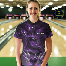 Load image into Gallery viewer, Custom Purple Flame Dragon Bowling Women Quarter-Zip Shirts, Dragon Bowling League Shirt IPHW10227