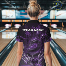 Load image into Gallery viewer, Custom Purple Flame Dragon Bowling Women Quarter-Zip Shirts, Dragon Bowling League Shirt IPHW10227