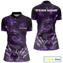 Load image into Gallery viewer, Custom Purple Flame Dragon Bowling Women Quarter-Zip Shirts, Dragon Bowling League Shirt IPHW10227