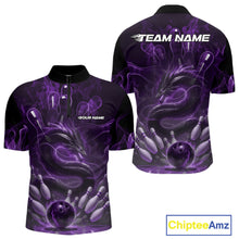 Load image into Gallery viewer, Custom Purple Flame Dragon Bowling Men Quarter-Zip Shirts, Dragon Bowling League Shirt IPHW10227