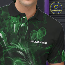 Load image into Gallery viewer, Custom Green Flame Dragon Bowling Men Polo Shirts, Dragon Bowling League Shirt IPHW10228