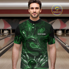 Load image into Gallery viewer, Custom Green Flame Dragon Bowling Men Quarter-Zip Shirts, Dragon Bowling League Shirt IPHW10228
