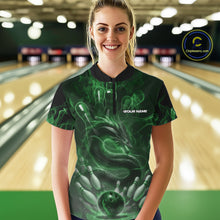 Load image into Gallery viewer, Custom Green Flame Dragon Bowling Women Quarter-Zip Shirts, Dragon Bowling League Shirt IPHW10228