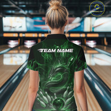 Load image into Gallery viewer, Custom Green Flame Dragon Bowling Women Quarter-Zip Shirts, Dragon Bowling League Shirt IPHW10228