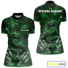 Load image into Gallery viewer, Custom Green Flame Dragon Bowling Women Quarter-Zip Shirts, Dragon Bowling League Shirt IPHW10228