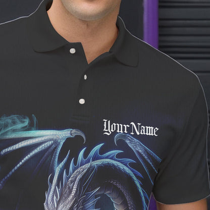 Blue Smoke Custom Dragon Bowling Team Polo Shirts For Men, Dragon Bowling Tournament Shirt IPHW8323