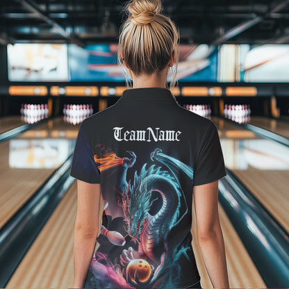 Blue Smoke Custom Dragon Bowling Team Polo Shirt For Women, Dragon Bowling Tournament Shirt IPHW8323