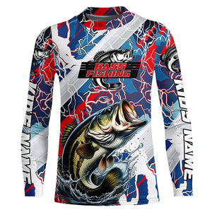 Red, White And Blue Lightning Camo Custom Largemouth Bass Long Sleeve Tournament Fishing Shirts IPHW6029