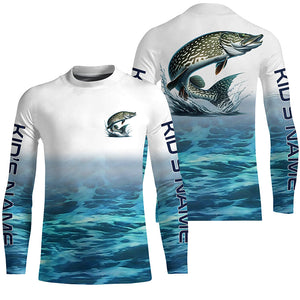 Personalized Pike Fishing Long Sleeve Tournament Fishing Shirts, Pike Fishing Jerseys | Blue IPHW6033