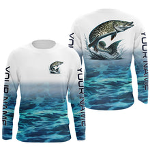 Load image into Gallery viewer, Personalized Pike Fishing Long Sleeve Tournament Fishing Shirts, Pike Fishing Jerseys | Blue IPHW6033