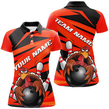 Load image into Gallery viewer, Black And Orange Custom Turkey Ladies Bowling Shirts, Thanksgiving Bowling Team Outfits IPHW7657