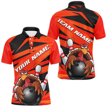 Load image into Gallery viewer, Black And Orange Custom Turkey Bowling Shirts For Men, Funny Thanksgiving Bowling Team Outfits IPHW7657