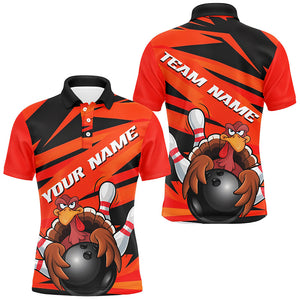 Black And Orange Custom Turkey Bowling Shirts For Men, Funny Thanksgiving Bowling Team Outfits IPHW7657