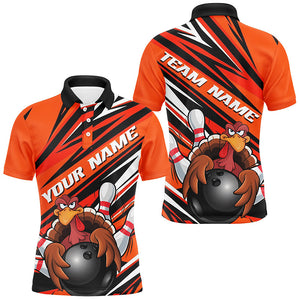 Black And Orange Custom Turkey Bowling Shirts For Men, Funny Thanksgiving Bowling Team Outfits IPHW7658