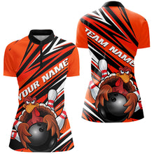 Load image into Gallery viewer, Black And Orange Custom Turkey Ladies Bowling Shirts, Thanksgiving Bowling Team Outfits IPHW7658