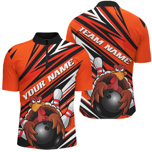 Black And Orange Custom Turkey Bowling Shirts For Men, Funny Thanksgiving Bowling Team Outfits IPHW7658