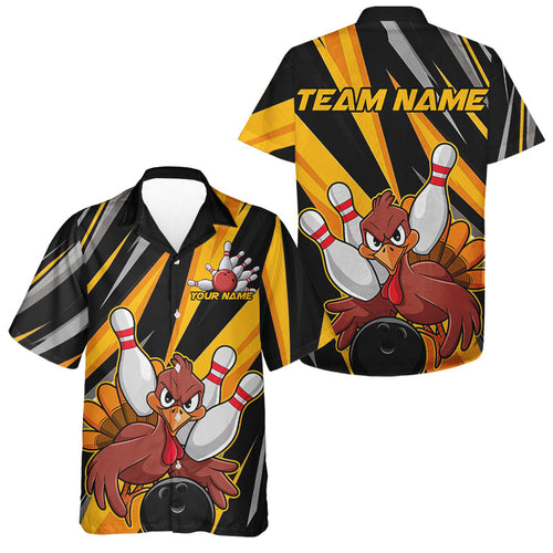 Custom Funny Turkey Men And Women Team Bowling Shirts, Yellow Thanksgiving Bowling Fall Outfits IPHW7661