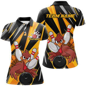 Custom Turkey Ladies Bowling Shirts, Yellow Thanksgiving Bowling Shirt Team Fall Outfits IPHW7661