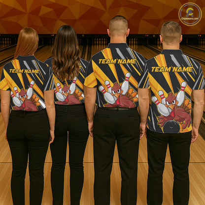 Custom Turkey Ladies Bowling Shirts, Yellow Thanksgiving Bowling Shirt Team Fall Outfits IPHW7661