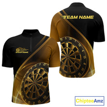 Load image into Gallery viewer, Custom Black And Gold Dartboard Dart Team Jerseys, Dart League Quarter-Zip Shirt For Men IPHW9992