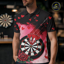Load image into Gallery viewer, Custom Black And Red Heart Theme Valentine Dart Men Polo Shirt, Couple Dart Shirt IPHW10406