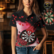 Load image into Gallery viewer, Custom Black And Red Heart Theme Valentine Dart Women Polo Shirt, Couple Dart Shirt IPHW10406