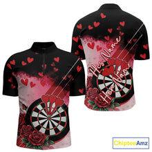 Load image into Gallery viewer, Custom Black And Red Heart Theme Valentine Dart Men Quarter-Zip Shirt, Couple Dart Shirt IPHW10406